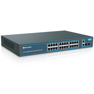 24x 1000Mbps PoE + 2x Gigabit Uplink+2x Gigabit SFP