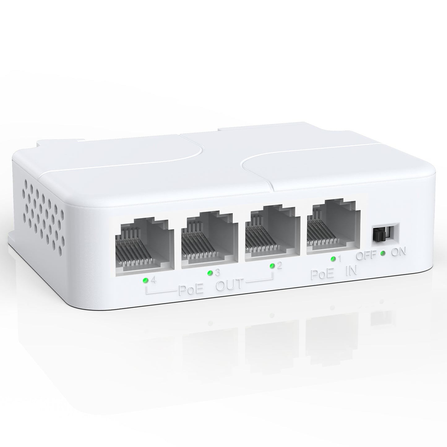 YuanLey 4 Port PoE Extender with 3 PoE Out, IEEE 802.3af/at Mini 4 Channel Repeater 100Mbps, Wall and Din Rail Mount Passthrough Switch/Booster, Plug and Play