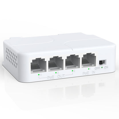 YuanLey 4 Port PoE Extender with 3 PoE Out, IEEE 802.3af/at Mini 4 Channel Repeater 100Mbps, Wall and Din Rail Mount Passthrough Switch/Booster, Plug and Play