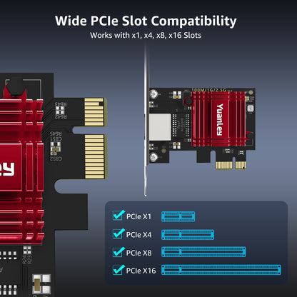 2.5G Network Card, YuanLey 2.5Gb PCIe Ethernet Adapter with Realtek RTL8125B, PCI Express to RJ45 LAN Card, 2500Mbps NIC for Windows/Linux/macOS, Compatible X1/X4/X8/X16 Slot
