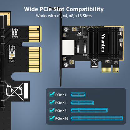 5Gb PCIe Network Card, YuanLey 5G Base-T PCI Express Ethernet Adapter with RTL8126, Support WOL, 5G/2.5G/1G/100Mbps NIC Card RJ45 Port for PC Windows/Linux OS