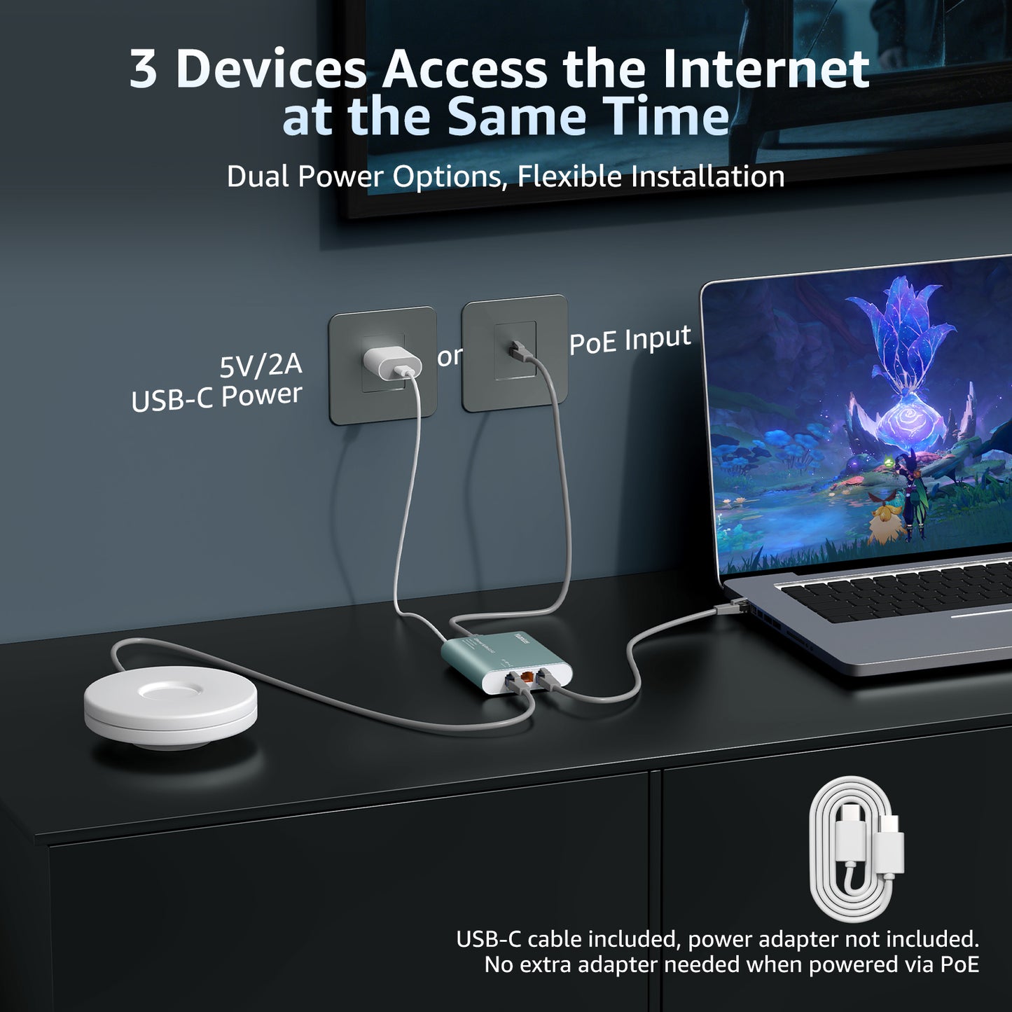 1 to 3 Port 2.5G Ethernet Splitter Switch with PoE Input, 4 Port 2.5G High Speed Splitter with Aluminum Case, VLAN Isolation, USB-C/PoE Powered Network Port Expander for Router, PC, IP Camera Visit the YuanLey Store