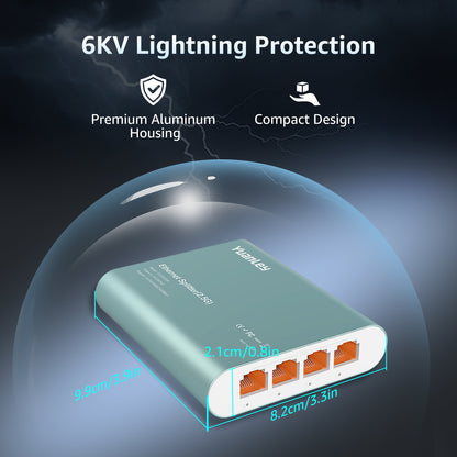2.5G Ethernet Splitter 1 to 4 with PoE Input, 2.5G High Speed RJ45 Internet Splitter with Aluminum Case, VLAN Port Isolation, PoE/USB-C Powered, USB-C Cable Included, 2500Mbps Network Splitter