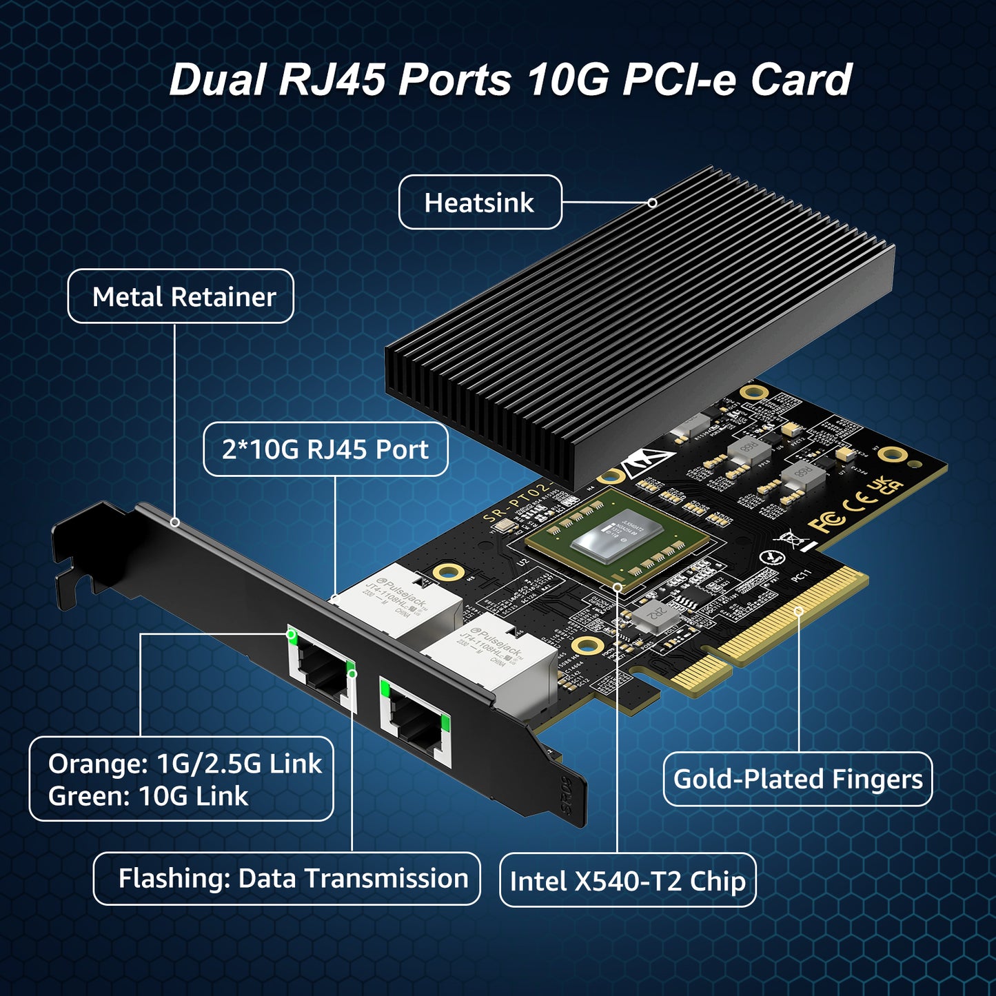 10G Network Card Dual RJ45 Port, YuanLey 10G Base-T Ethernet Card with Intel X540 Conrtoller, PCIE to 10Gb RJ45 Ethernet Adapter NIC Compatible with PCI Express X8,X16, for Windows, Linux OS, VMware