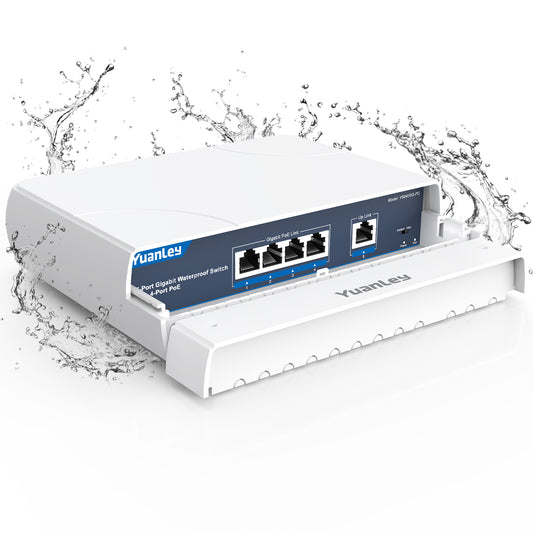 YuanLey 4-Port PoE Switch Gigabit- Waterproof Outdoor Ethernet Unmanaged Network Switch with VLAN Function, 78W Built-in Power, IEEE802.3af/at Support and Plug & Play, Ideal for Outdoor Use