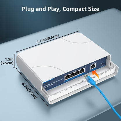 YuanLey 4-Port PoE Switch Gigabit- Waterproof Outdoor Ethernet Unmanaged Network Switch with VLAN Function, 78W Built-in Power, IEEE802.3af/at Support and Plug & Play, Ideal for Outdoor Use