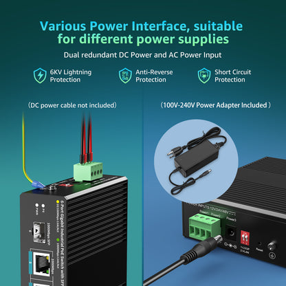 YuanLey 6 Port Industrial Switch with 4 Port PoE Gigabit, 1 1000Mbps Uplink, 1 SFP Port, Unmanaged Din-Rail PoE Switch with 66.25W Power Adapter, Support IEEE802.3af/at, VLAN & Loop