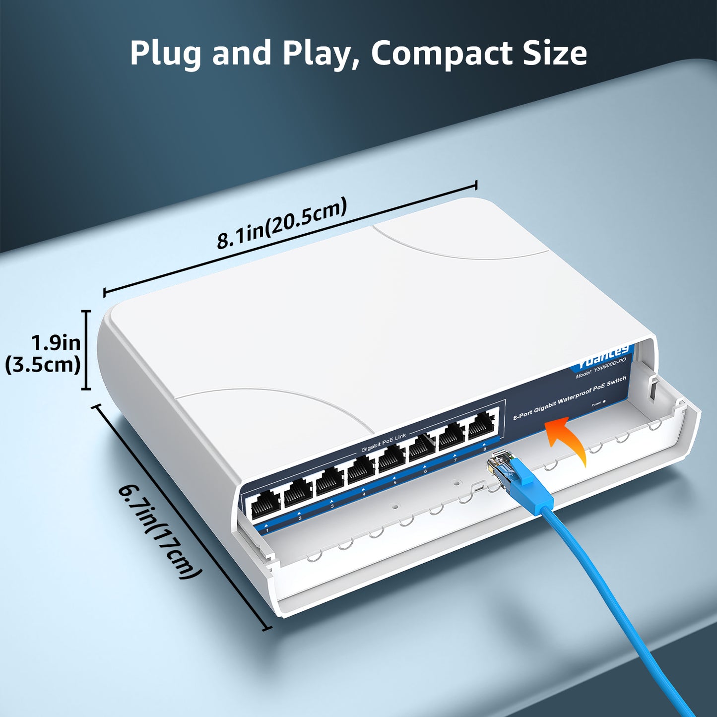 YuanLey 8-Port PoE Switch Gigabit- Waterproof Outdoor Ethernet Unmanaged Network Switch 1000Mbps, 120W Built-in Power, IEEE802.3af/at Support and Plug & Play, Ideal for Outdoor Use