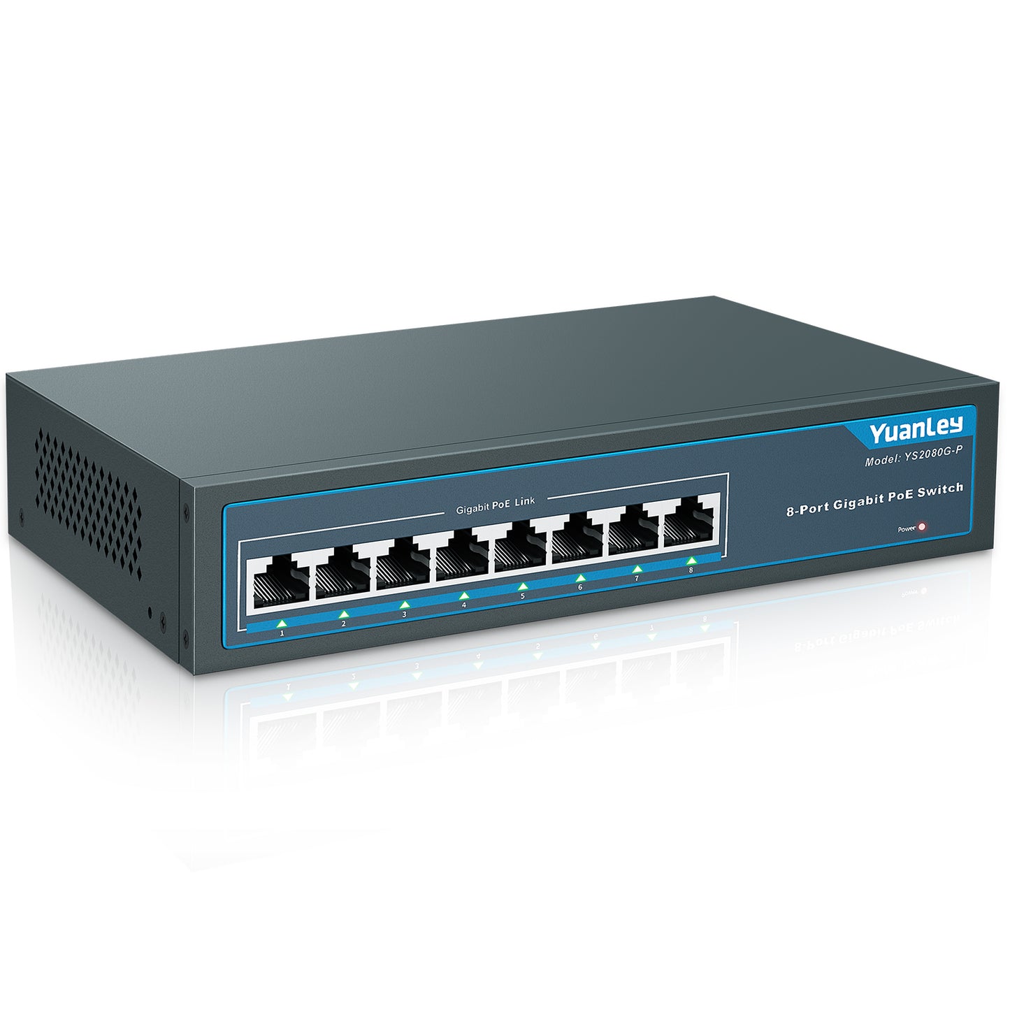 YuanLey 8 Port Gigabit PoE Switch, 8 PoE+ Ports 1000Mbps, 120W 802.3af/at, Metal Fanless Unmanaged Plug and Play