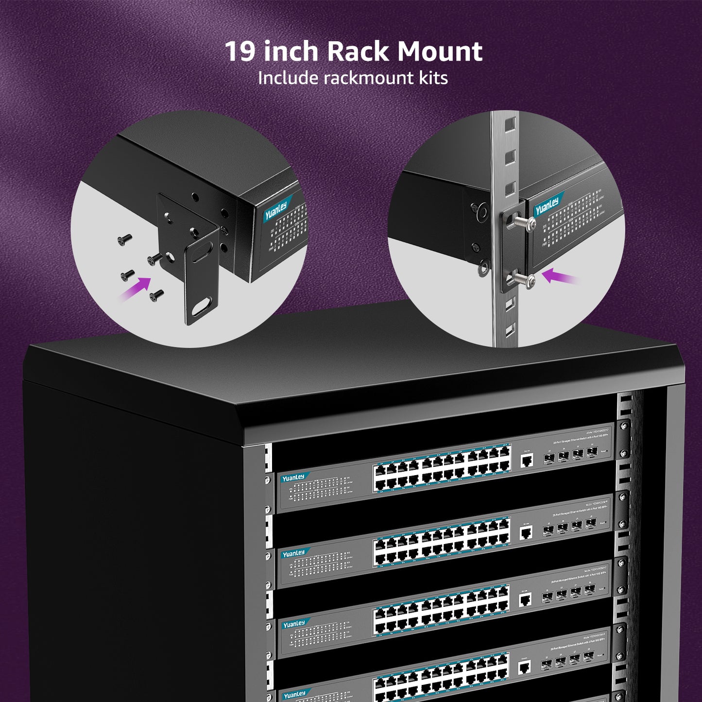 YuanLey 28 Port Gigabit Managed PoE Switch with 24 10/100/1000Mbps PoE+ Ports, 4X 10Gbps SFP+, L3 Smart Managment Ethernet Switch, VLAN, QoS, ACL, SSL, Fanless, Rackmount Network Switch