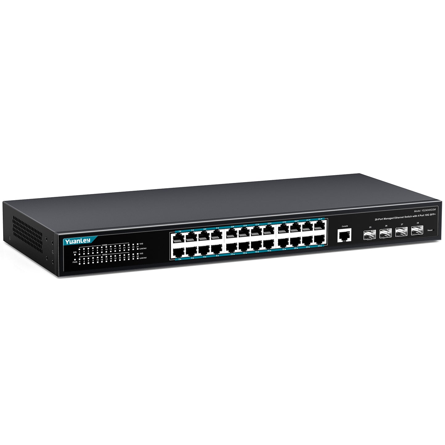 YuanLey 28 Port Gigabit Managed Switch with 24 10/100/1000Mbps RJ45 Ports, 4X 10Gbps SFP+, L3 Smart Managment Ethernet Switch, VLAN, QoS, ACL, SSL, Fanless, Compatible for Tp-Link, Netgear