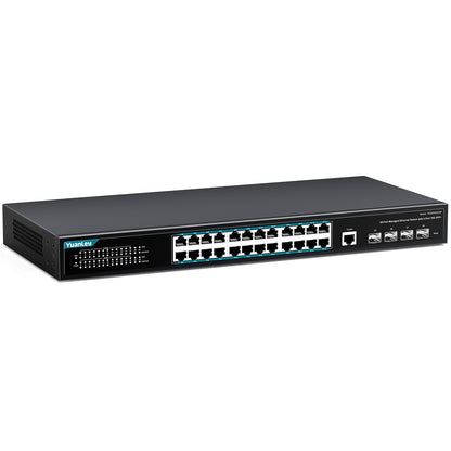 YuanLey 28 Port Gigabit Managed Switch with 24 10/100/1000Mbps RJ45 Ports, 4X 10Gbps SFP+, L3 Smart Managment Ethernet Switch, VLAN, QoS, ACL, SSL, Fanless, Compatible for Tp-Link, Netgear