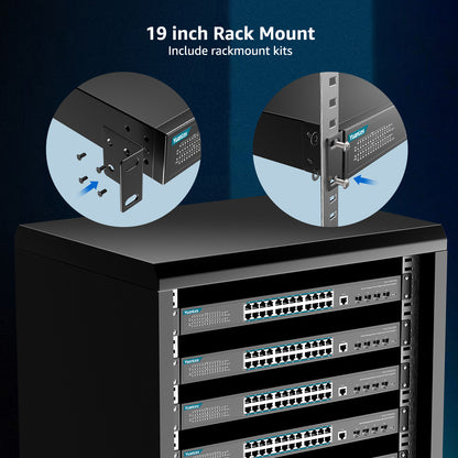 YuanLey 28 Port Gigabit Managed Switch with 24 10/100/1000Mbps RJ45 Ports, 4X 10Gbps SFP+, L3 Smart Managment Ethernet Switch, VLAN, QoS, ACL, SSL, Fanless, Compatible for Tp-Link, Netgear