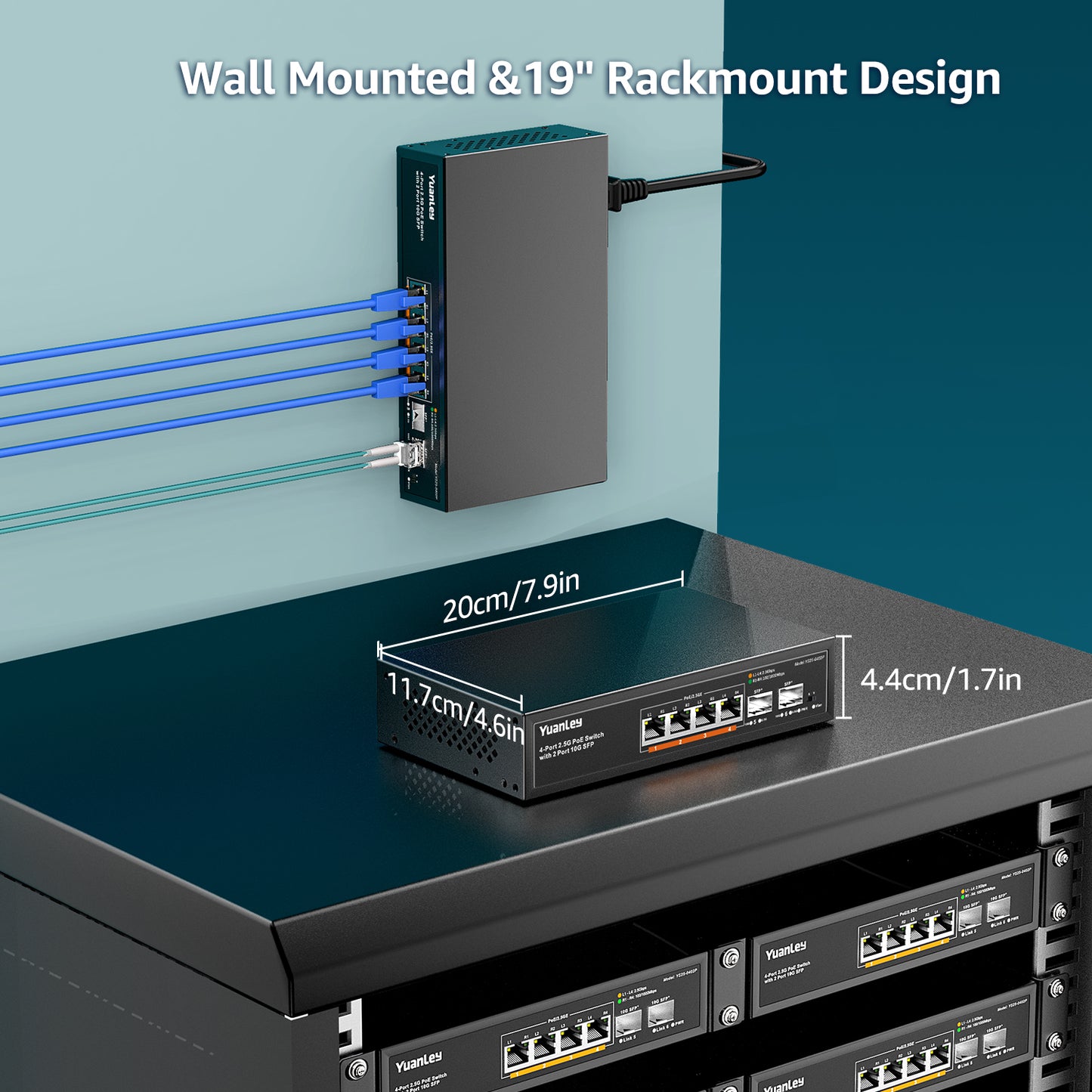 YuanLey 6 Port 2.5G PoE Switch Unmanaged, 4 x 2.5G Base-T PoE Ports, 2 x 10G SFP, IEEE802.3af/at, 78W, Compatible with 100/1000/2500Mbps, Metal Fanless, Desktop/Wall Mount 2.5Gbe Network Switch