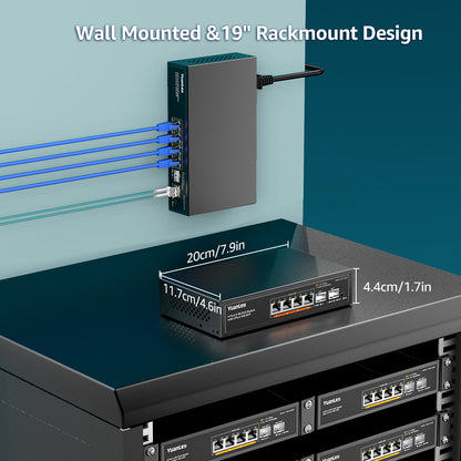 YuanLey 6 Port 2.5G PoE Switch Unmanaged, 4 x 2.5G Base-T PoE Ports, 2 x 10G SFP, IEEE802.3af/at, 78W, Compatible with 100/1000/2500Mbps, Metal Fanless, Desktop/Wall Mount 2.5Gbe Network Switch