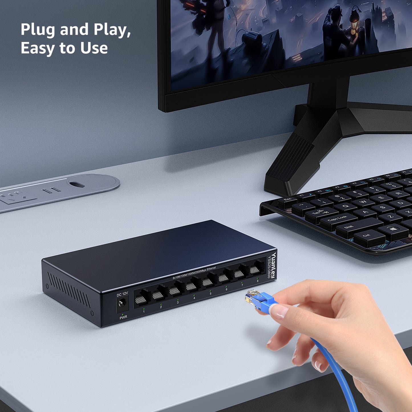 YuanLey 8 Port 2.5G Ethernet Switch, Multi-Gig 2.5Gbps Network Switch Unmanaged with 8 x 2.5GbE RJ45 Ports, Plug & Play, Desktop/Wall Mount, Fanless Metal LAN Switch for NAS, WiFi 6 AP
