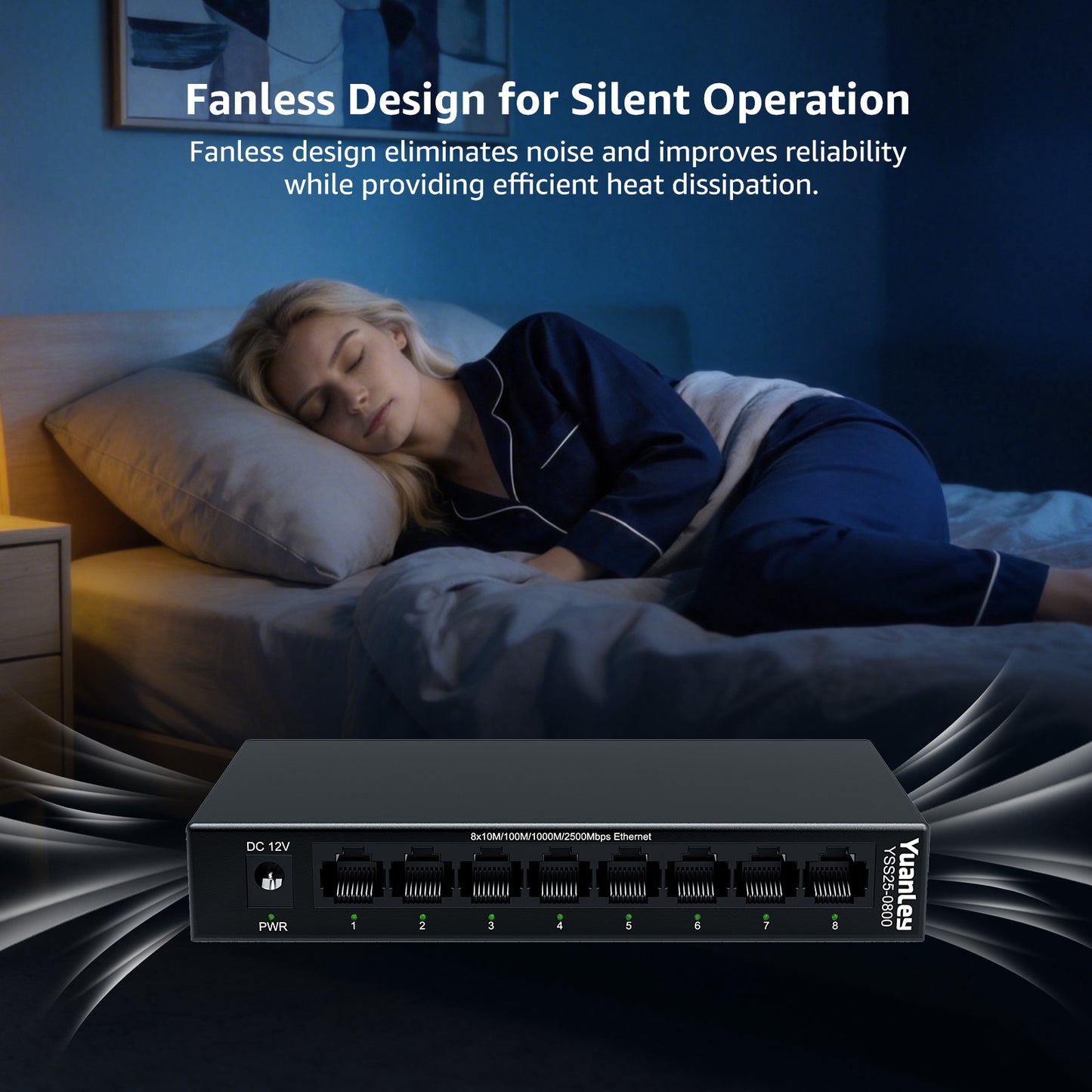 YuanLey 8 Port 2.5G Ethernet Switch, Multi-Gig 2.5Gbps Network Switch Unmanaged with 8 x 2.5GbE RJ45 Ports, Plug & Play, Desktop/Wall Mount, Fanless Metal LAN Switch for NAS, WiFi 6 AP